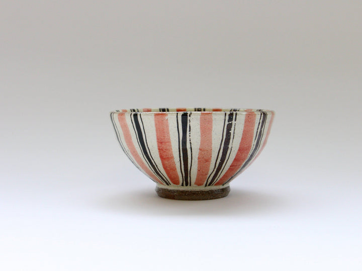 White Slip Iron Line Tokusa Rice Bowl Red - Crafted By Shinji Akane