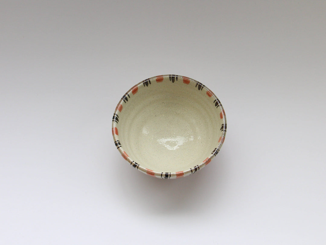 White Slip Iron Line Tokusa Rice Bowl Red - Crafted By Shinji Akane