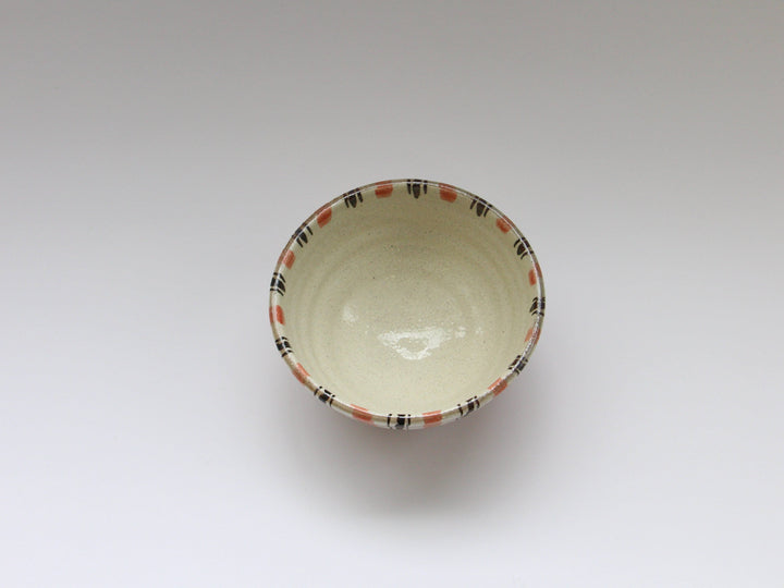 White Slip Iron Line Tokusa Rice Bowl Red - Crafted By Shinji Akane