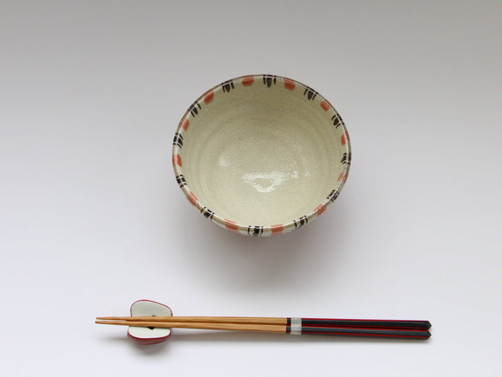 White Slip Iron Line Tokusa Rice Bowl Red - Crafted By Shinji Akane