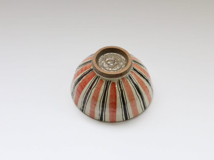 White Slip Iron Line Tokusa Rice Bowl Red - Crafted By Shinji Akane