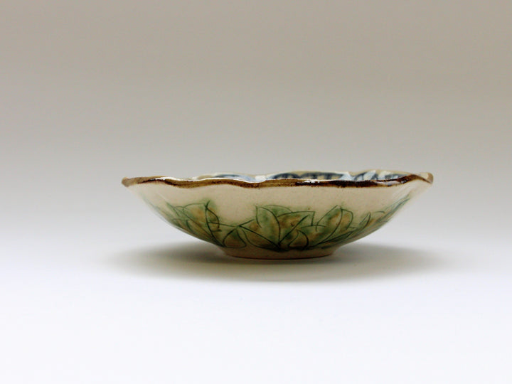 Peony Flower 5-Sun Shallow Pot Blue - Crafted By Yoshihei Kato