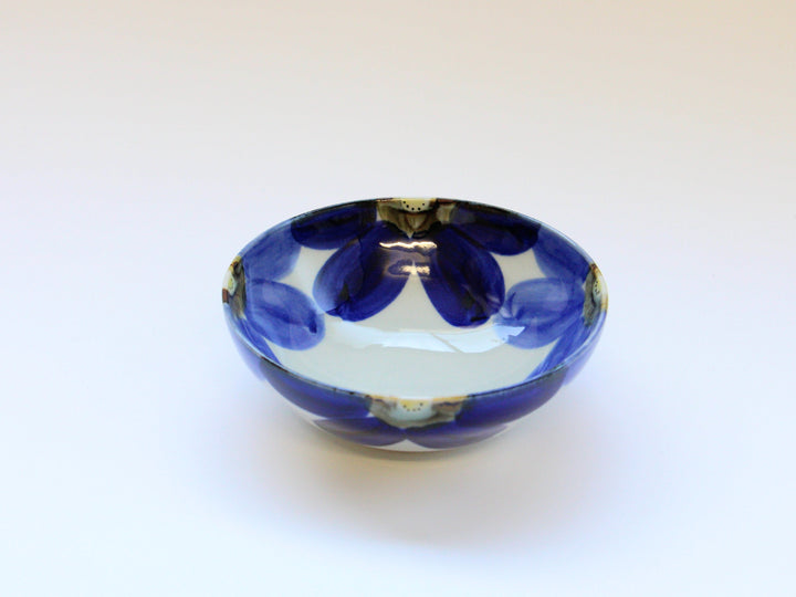 Indigo Flower Round Small Bowl - Crafted By Binsai Kiln