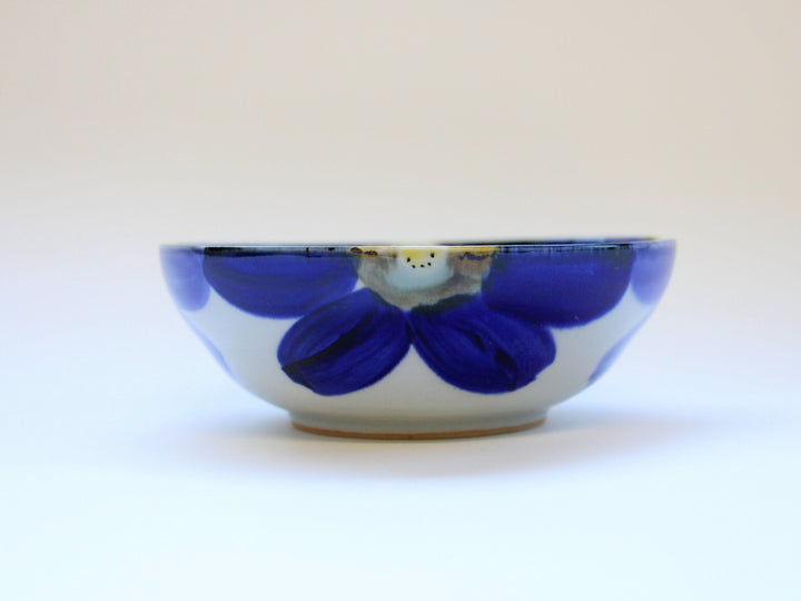 Indigo Flower Round Small Bowl - Crafted By Binsai Kiln