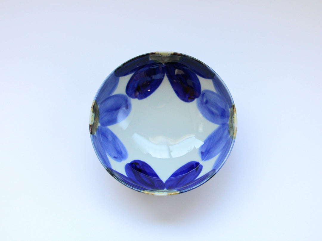 Indigo Flower Round Small Bowl - Crafted By Binsai Kiln