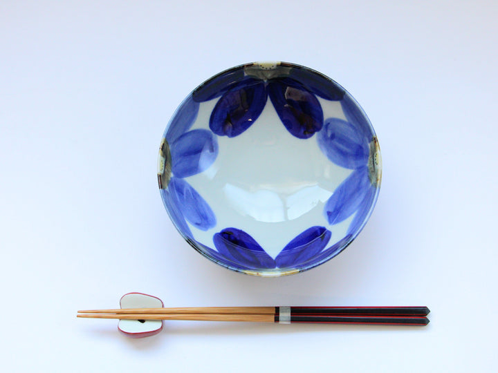 Indigo Flower Round Small Bowl - Crafted By Binsai Kiln