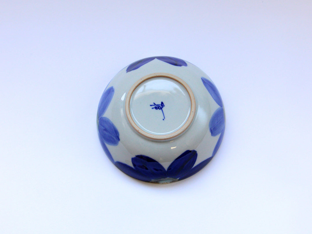 Indigo Flower Round Small Bowl - Crafted By Binsai Kiln