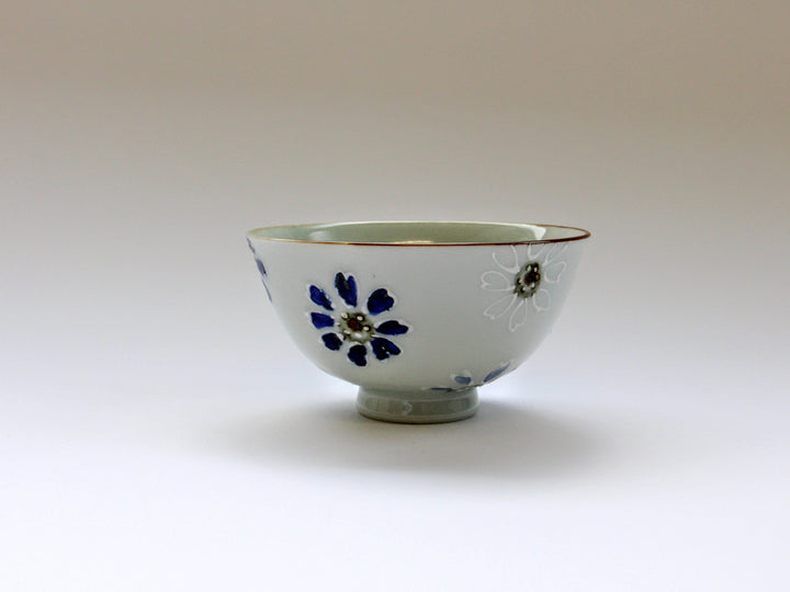 Slip Trailing Small Flower Chirashi Rice Bowl - Crafted By Tokushichi Kiln