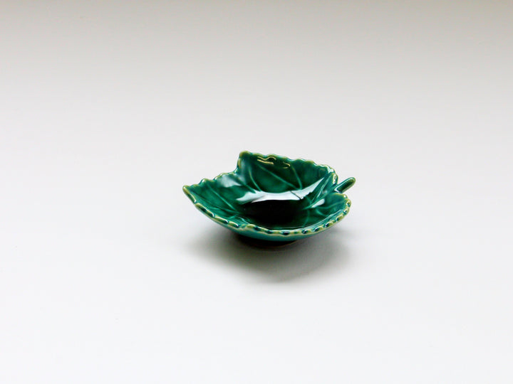 Dark Green Glazed Leaf-Shaped Small Plate - Crafted By Kajiken Seiji