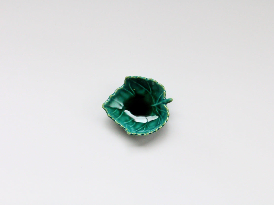 Dark Green Glazed Leaf-Shaped Small Plate - Crafted By Kajiken Seiji