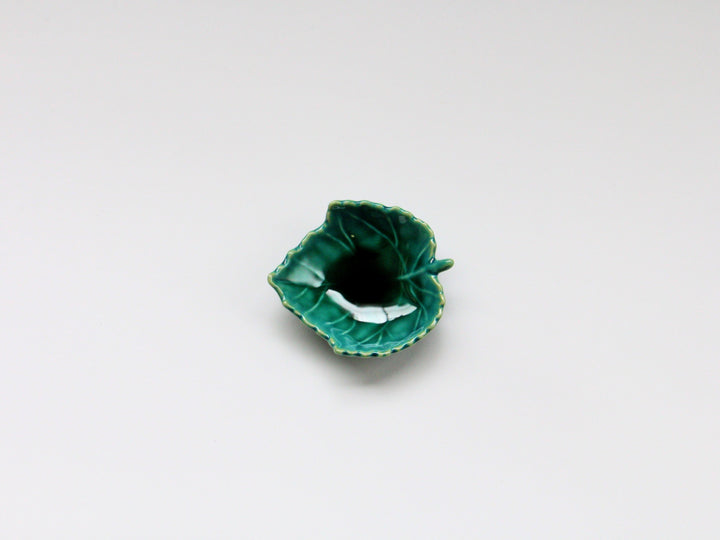 Dark Green Glazed Leaf-Shaped Small Plate - Crafted By Kajiken Seiji