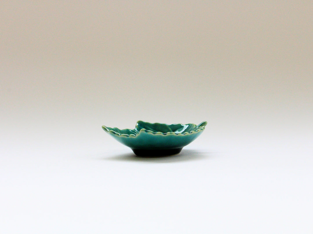 Dark Green Glazed Leaf-Shaped Small Plate - Crafted By Kajiken Seiji