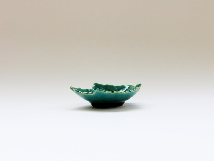 Dark Green Glazed Leaf-Shaped Small Plate - Crafted By Kajiken Seiji