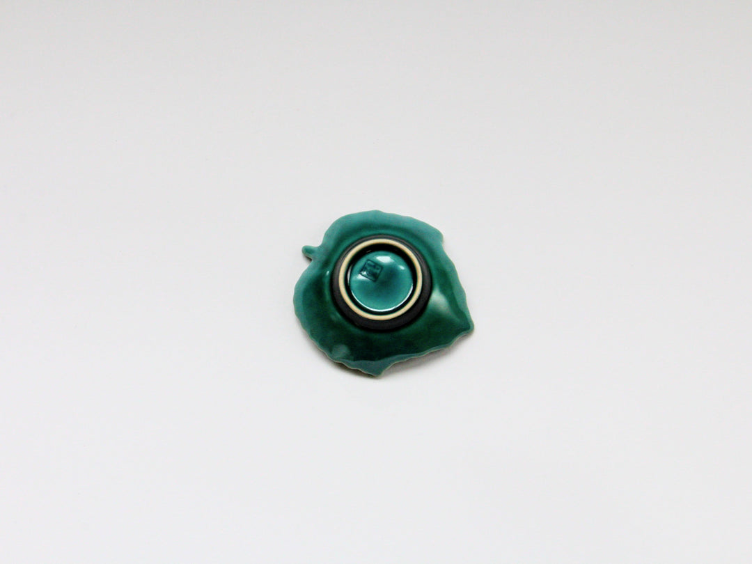 Dark Green Glazed Leaf-Shaped Small Plate - Crafted By Kajiken Seiji