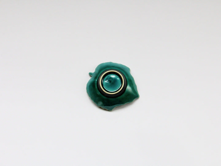 Dark Green Glazed Leaf-Shaped Small Plate - Crafted By Kajiken Seiji