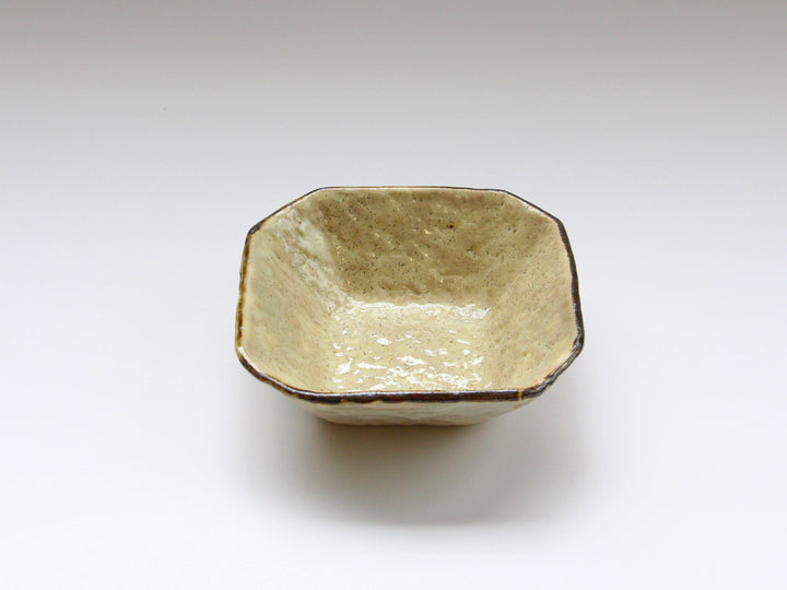 Yellow White Slip Square Small Bowl - Crafted By Hiroyuki Oguri