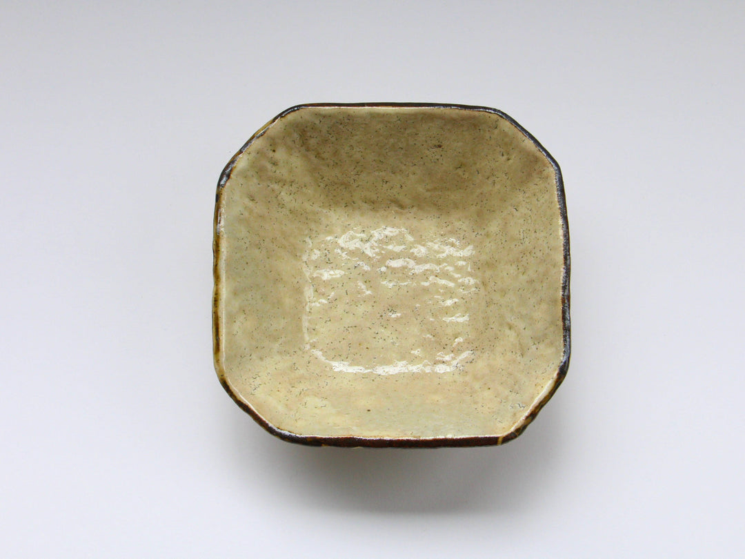 Yellow White Slip Square Small Bowl - Crafted By Hiroyuki Oguri