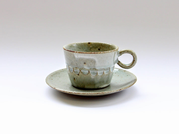 Ofukei Exterior Carving Coffee Cup and Saucer — Hand-Glazed Japanese Pottery by Hyozan Kiln