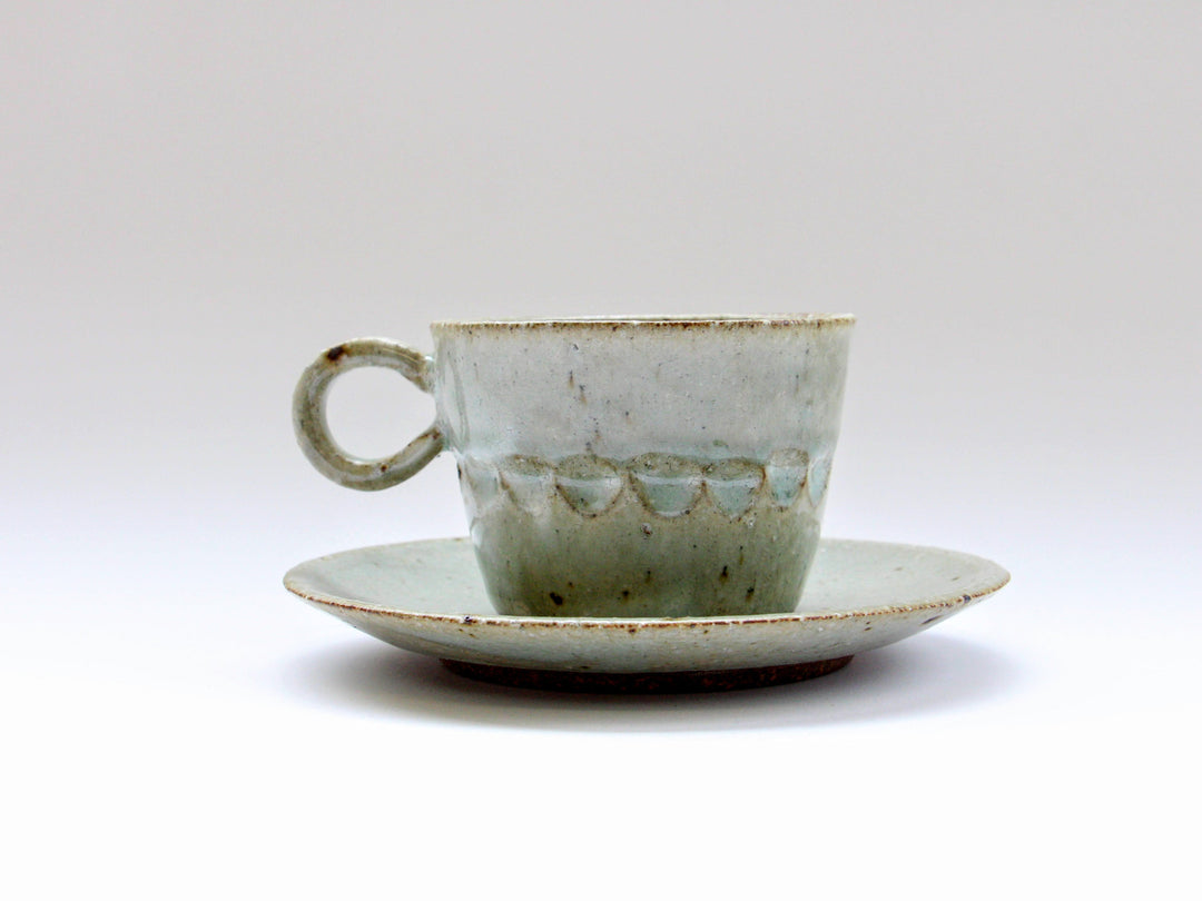 Ofukei Exterior Carving Coffee Cup and Saucer — Hand-Glazed Japanese Pottery by Hyozan Kiln