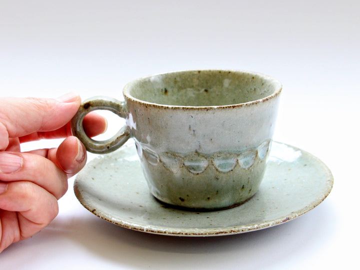 Ofukei Exterior Carving Coffee Cup and Saucer — Hand-Glazed Japanese Pottery by Hyozan Kiln