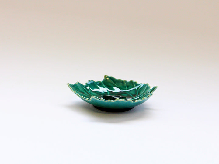 Dark Green Glazed Leaf-Shaped Plate - Crafted By Kajiken Seiji