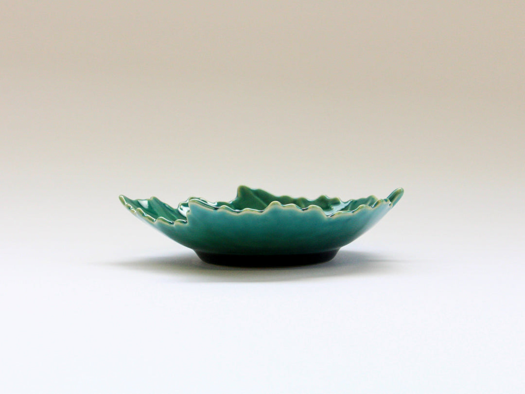 Dark Green Glazed Leaf-Shaped Plate - Crafted By Kajiken Seiji