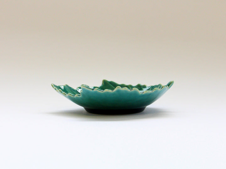 Dark Green Glazed Leaf-Shaped Plate - Crafted By Kajiken Seiji