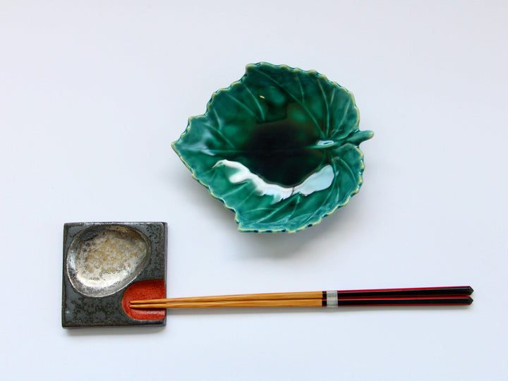 Dark Green Glazed Leaf-Shaped Plate - Crafted By Kajiken Seiji