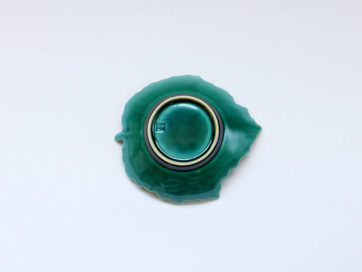 Dark Green Glazed Leaf-Shaped Plate - Crafted By Kajiken Seiji