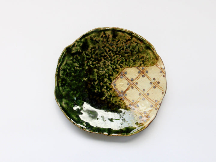 Oribe Dotted Grid Pattern 5.5-Sun Round Plate - Crafted By Nobumasa Kiminami