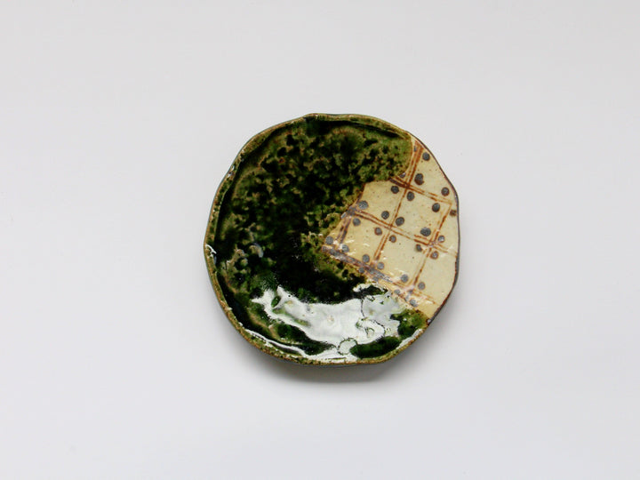 Oribe Dotted Grid Pattern 4-Sun Round Small Plate - Crafted By Nobumasa Kiminami