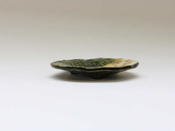 Oribe Dotted Grid Pattern 4-Sun Round Small Plate - Crafted By Nobumasa Kiminami