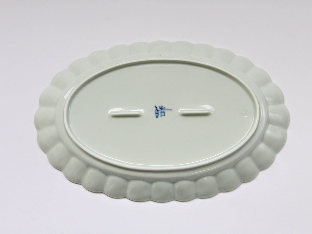 Chrysanthemum-Edged Oval Plate L Underglazed Small Flower Chirashi - Crafted By Koyo Kiln