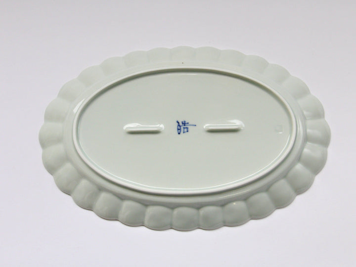 Chrysanthemum-Edged Oval Plate L Underglazed Small Flower Chirashi - Crafted By Koyo Kiln