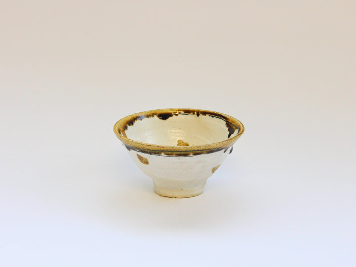 Rice Bowl with White Slip lines and Yellow dots - Crafted By Kazuhito Yamamoto