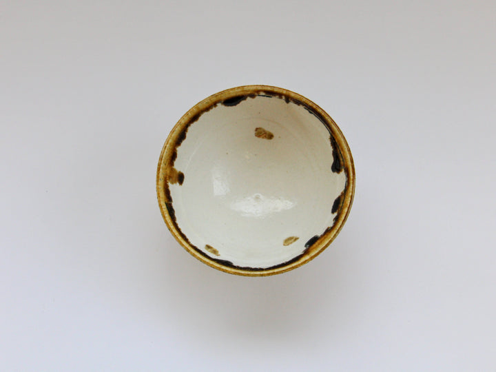 Rice Bowl with White Slip lines and Yellow dots - Crafted By Kazuhito Yamamoto