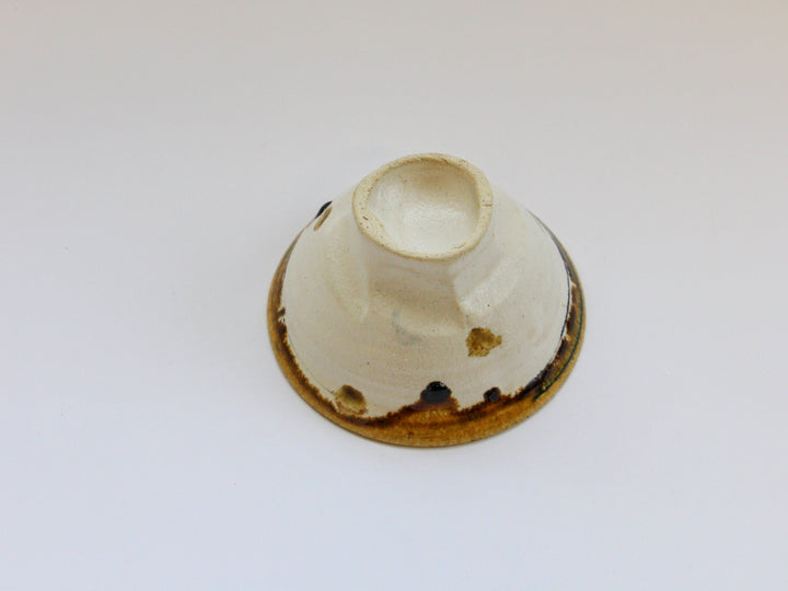 Rice Bowl with White Slip lines and Yellow dots - Crafted By Kazuhito Yamamoto