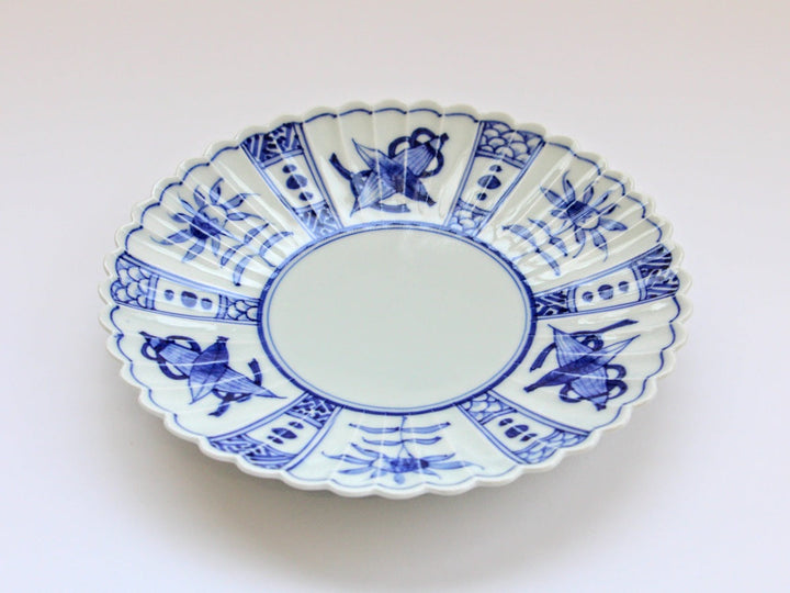 Blue & White Fuyo Chrysanthemum Plate 21cm - Crafted By Kaji-ken Seiji