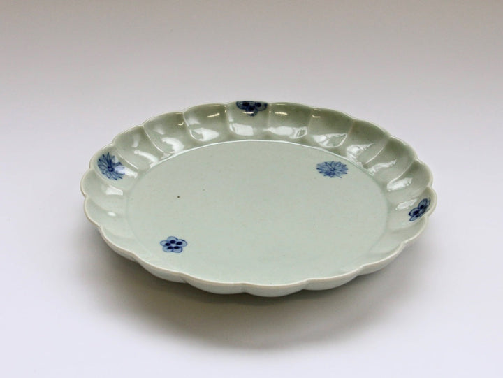 Chrysanthemum-Edged 7-Sun Plate with Underglazed Small Flower Chirashi Richo - Crafted By Koyo Kiln