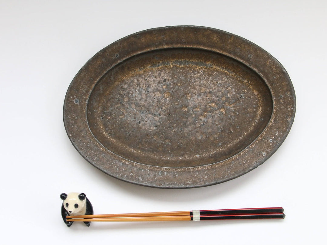 Antique Gold Rim Oval Plate (L) - Crafted By Takuya Ohara