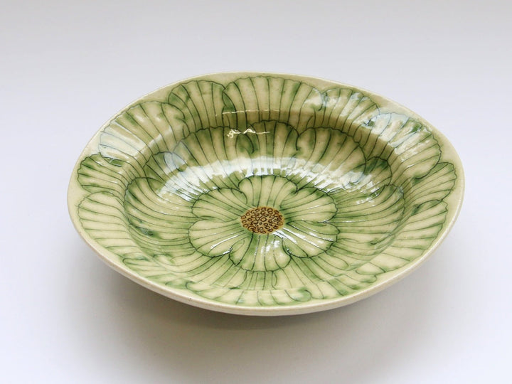 Peony Rim Deep Plate (Green) - Crafted By Yoshihira Kato