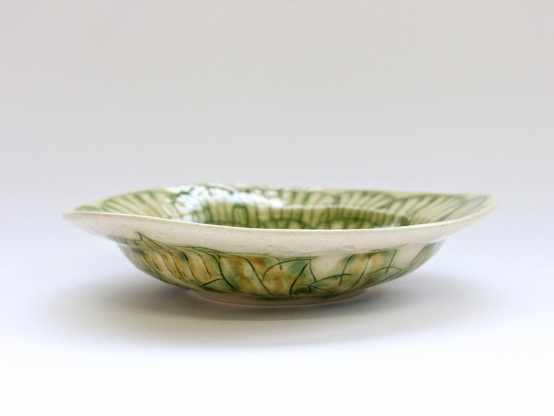 Peony Rim Deep Plate (Green) - Crafted By Yoshihira Kato