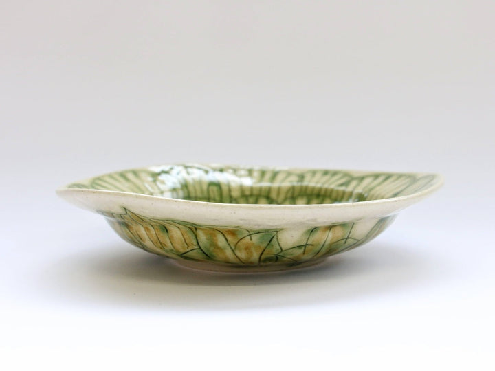 Peony Rim Deep Plate (Green) - Crafted By Yoshihira Kato
