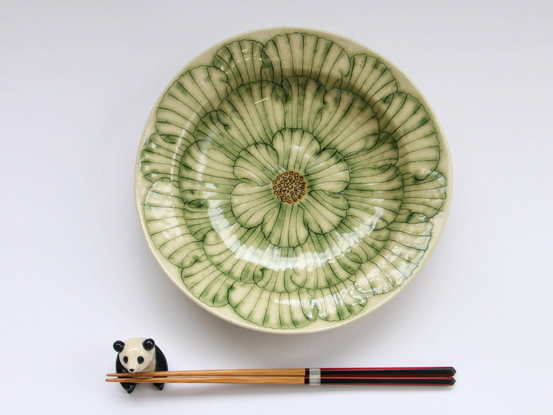 Peony Rim Deep Plate (Green) - Crafted By Yoshihira Kato