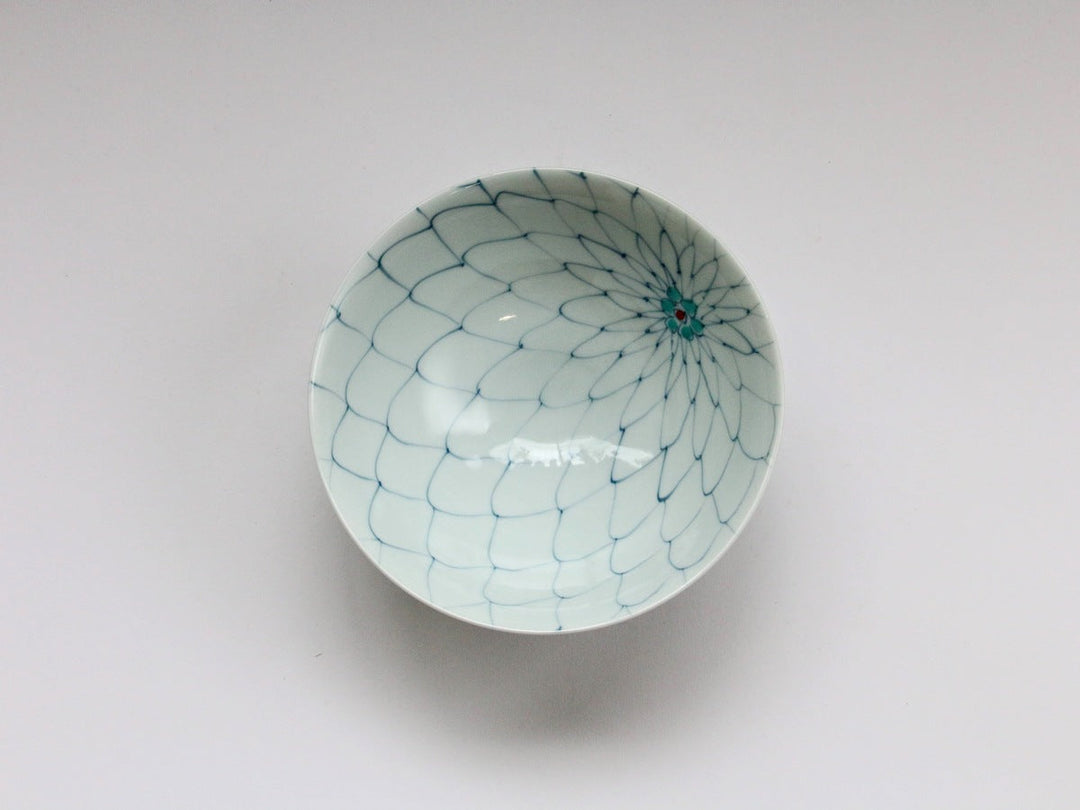 Mesh Flower Rice Bowl (Large, Green) - Crafted By Fukuho Kiln