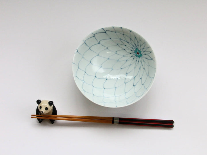 Mesh Flower Rice Bowl (Large, Green) - Crafted By Fukuho Kiln