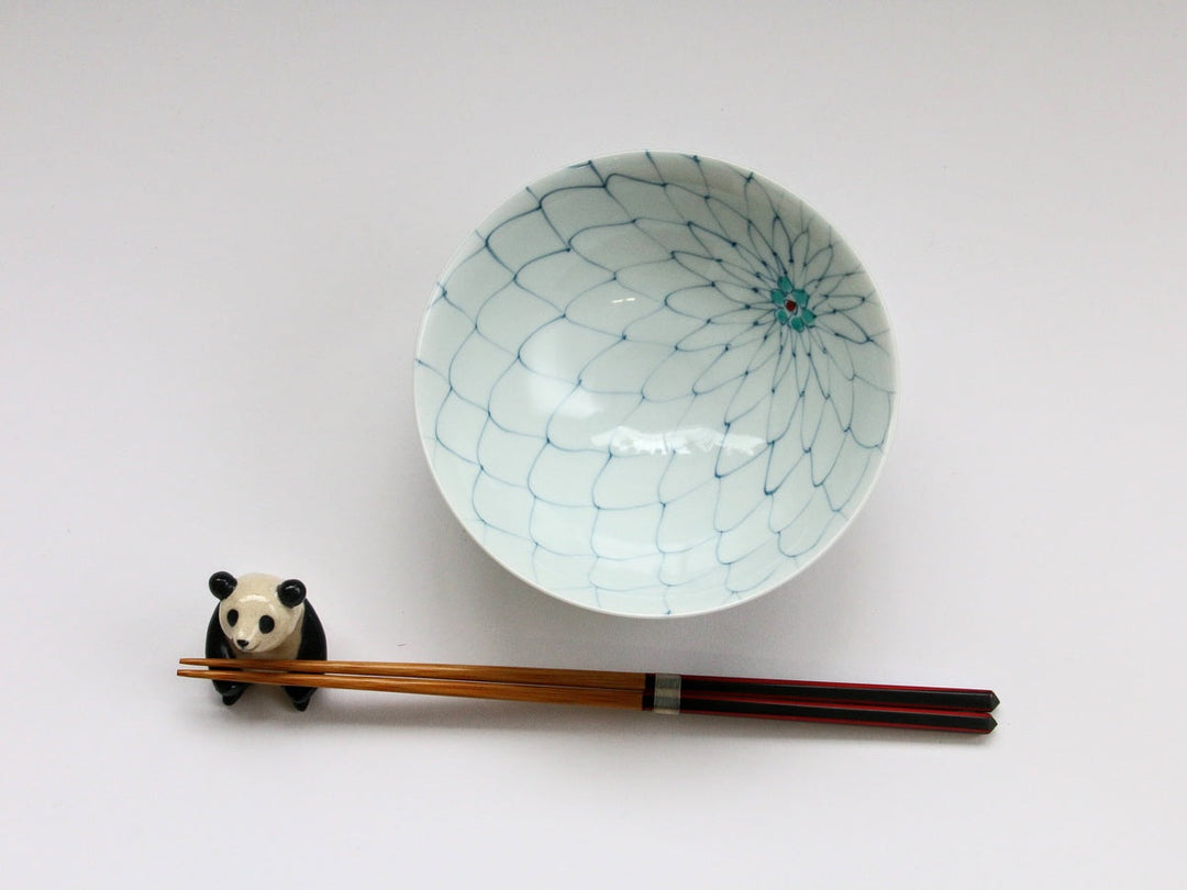 Mesh Flower Rice Bowl (Large, Green) - Crafted By Fukuho Kiln
