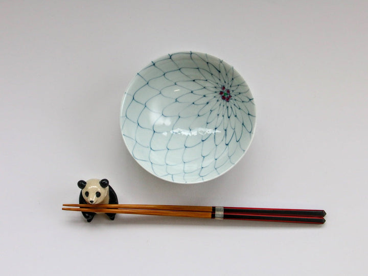 Mesh Flower Rice Bowl (Small, Red) - Crafted By Fukuho Kiln