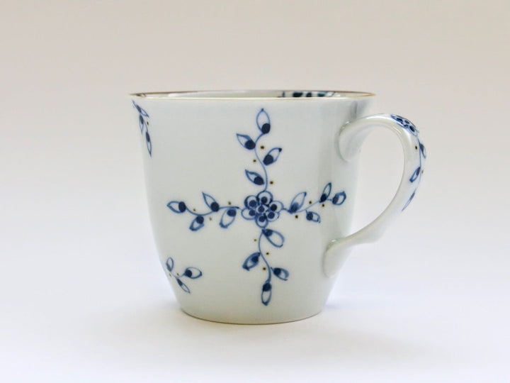 Vine & Flower Arabesque Medium Mug (Blue) - Crafted By Tokushichi Kiln