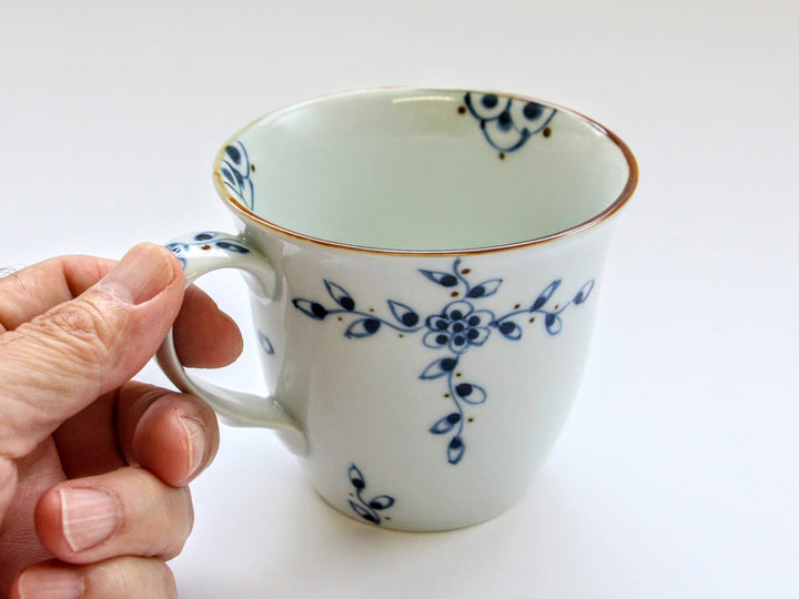 Vine & Flower Arabesque Medium Mug (Blue) - Crafted By Tokushichi Kiln